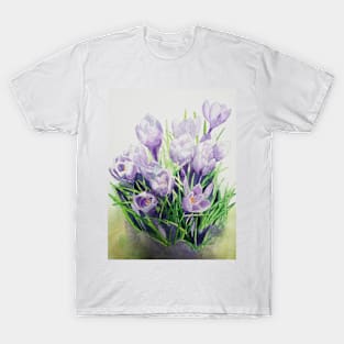 Purple crocuses watercolour painting T-Shirt